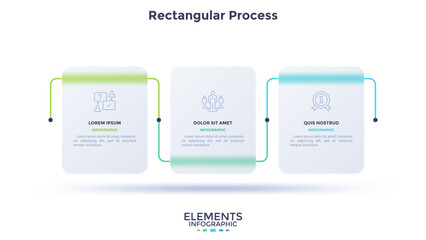 Progress bar with 3 frames behind translucent rectangular elements placed in horizontal row. Concept of four steps to business success. Minimal infographic design template. Flat vector illustration. © AKrasov