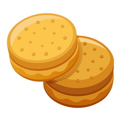 Vector art of two sandwich cookies round cookies with a cream filling stacked on top of each other for a sweet treat