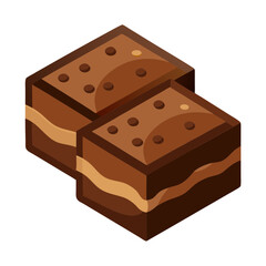 Illustration of two delicious chocolate brownie squares, , showcasing their rich, decadent layers and tempting appearance
