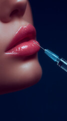 Obraz premium woman’s lips receiving cosmetic injection, botox — aesthetic beauty procedure concept for lip filler treatment and skincare clinics