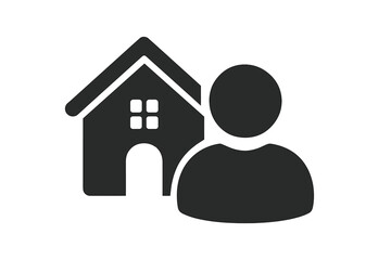 Homeowner vector icon. Real estate and property resident concept. Person with a house symbol. Housing agent, mortgage, or buyer. Private ownership and residence pictogram.