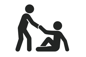 Person helping someone to stand up vector icon. Solidarity and support concept. Assistance, friendship and compassion symbol. Teamwork and charity metaphor illustration.