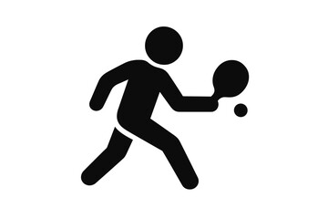Table tennis player vector icon, ping pong sport game. Athlete silhouette in action with racket and ball. Symbol for competition, match, tournament, championship, hobby, leisure.