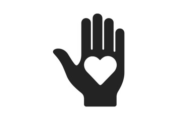 Obraz premium Hand with heart icon. A vector symbol of love, charity, and care. Graphic for concepts of donation, volunteering, kindness, help, support, community, compassion, and hope.