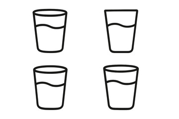 Set of glass with water icons. Vector line art symbol collection for hydration, refreshment, and health concepts. Minimalist liquid drink sign for web, app and ui design.