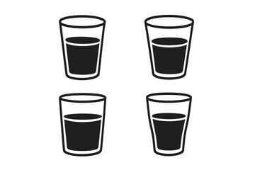 Glass of water icon set vector. Drinking water symbol collection. Liquid in glass pictogram. Simple flat glyph for web and app. Hydration, health, and refreshment concept.