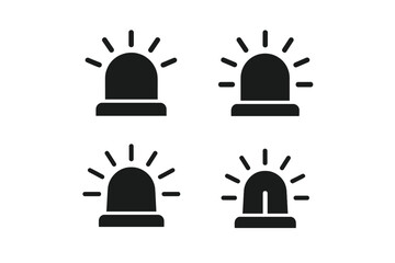 Siren light symbol, emergency alert icon set. Vector illustration. Police, ambulance, or fire department flasher beacon. Alarm signal, attention warning graphic element collection.