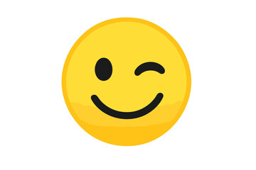 Fototapeta premium Winking face emoji vector icon. Happy yellow smiley face symbol with a playful wink expression. Cute fun emoticon character illustration for chat, social media and design.