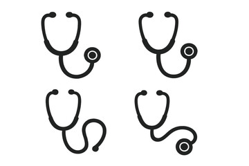Stethoscope icon set. Medical equipment for doctor, hospital, and clinic. Health care, cardiology diagnostic tool symbol. Medicine vector illustration glyph collection.