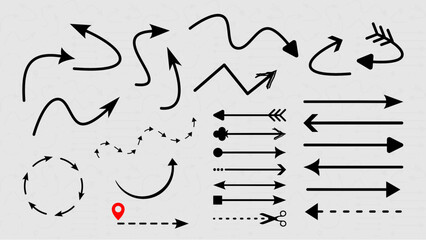 Arrow shapes collection set | Curved, dashed, circular, straight vector arrows