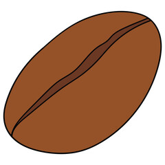 Hand-drawn cartoon roasted brown coffee bean on a white background.