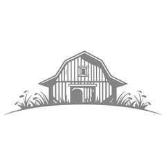 Barn Silhouette Amidst Field and Flora Vector Illustration