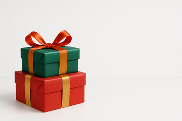 Green and red gift box with ribbon