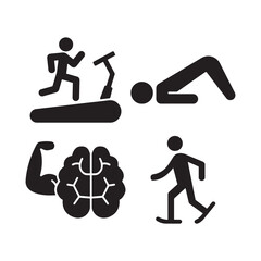 Fitness and mental health icons showing exercise and brain power combined for wellness