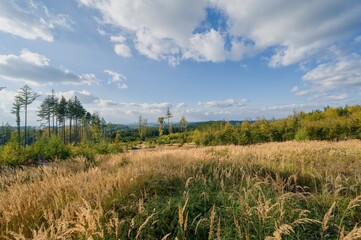 View from Křeme&scaron;n&iacute;k hill towards Putimov, Proseč pod Křeme&scaron;n&iacute;kem and Pelhřimov, autumn afternoon