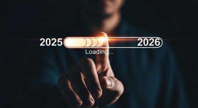 Loading bar from 2025 to 2026, symbolizing the anticipation of the new year