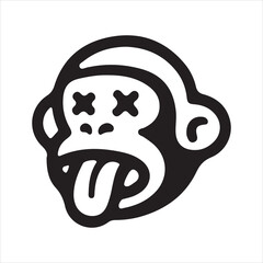 Stylized black and white cartoon monkey face with x eyes and tongue sticking out