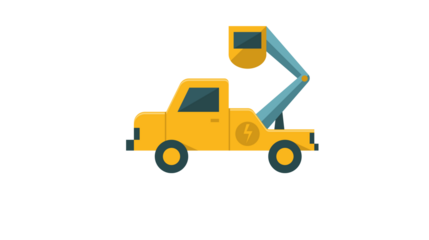 Flat illustration of a yellow tow truck with a raised boom against a white background