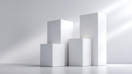 empty pedestals of different heights closely grouped together for product. 3d illustration. on white background.