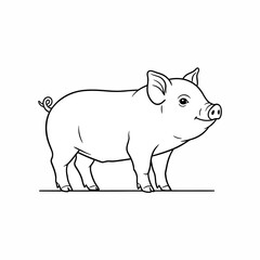 Obraz premium Charming minimalist illustration of a healthy domestic pig, captured in a clean line art style, perfect for various design projects, educational materials, or farm-themed content