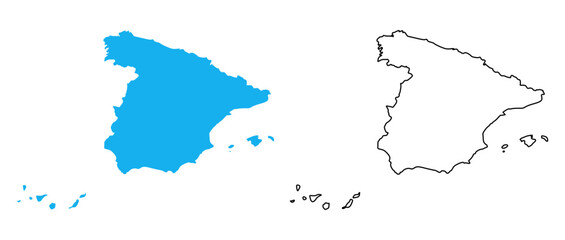 Spain Country Map Vector. Blue Silhouette and Outline Style