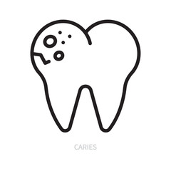 Caries tooth / tooth decay line icon. Dental symbol. Dentistry, stomatology, medicine, hygiene concept. Isolated on a white background. Editable stroke. Flat design. Vector illustration.