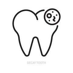 Tooth decay / caries tooth line icon. Dental symbol. Dentistry, stomatology, medicine, hygiene concept. Isolated on a white background. Editable stroke. Flat design. Vector illustration.