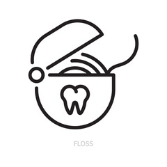 Floss line icon. Dental symbol. Dentistry, stomatology, medicine, hygiene, care concept. Isolated on a white background. Editable stroke. Flat design. Vector illustration.