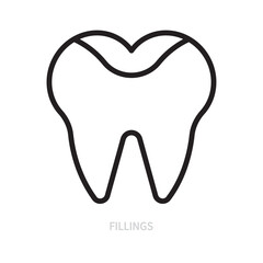 Dental filling line icon. Dental, tooth symbol. Dentistry, stomatology, medicine, hygiene concept. Isolated on a white background. Editable stroke. Flat design. Vector illustration.