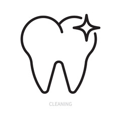Cleaning tooth line icon. Dental symbol. Dentistry, stomatology, medicine, hygiene concept. Isolated on a white background. Editable stroke. Flat design. Vector illustration.