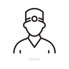 Dentist line icon. Dental symbol. Dentistry, stomatology, hygiene, care concept. Isolated on a white background. Editable stroke. Flat design. Vector illustration.