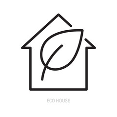 Eco house line icon, symbol. Ecology, environment concept. Isolated on a white background. Editable stroke. Flat design. Vector illustration.