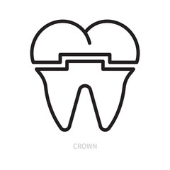 Crown tooth line icon. Dental symbol. Dentistry, stomatology, medicine, hygiene concept. Isolated on a white background. Editable stroke. Flat design. Vector illustration.