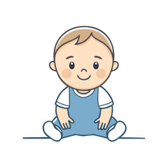 Cartoon illustration of a happy baby in a blue outfit, sitting and smiling.