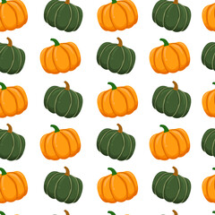 Orange and green pumpkin seamless pattern. Cute vegetable illustration. Can be used for wallpaper, paper wrapping and fashion fabric
