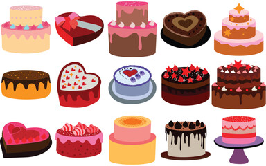 Colourful Birthday and Wedding Cake Icons Set – Delicious Bakery and Dessert Collection Vector Illustration