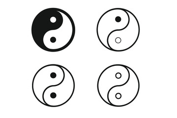 Yin Yang balance symbol vector illustration set with black and white spirituality icons, harmony, duality, Eastern philosophy, Taoism concept, transparent background