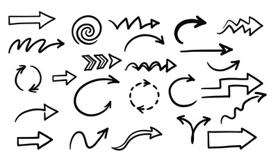 PrintHand Drawn Curved Doodle Arrows Vector Collection on White Background