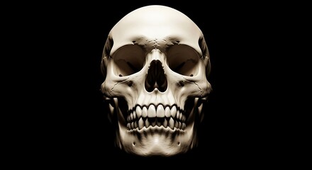 Anatomical skull with teeth on a black background, ideal for medical illustration