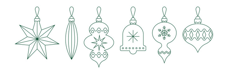 set of Christmas ball, new year ball toy celebration line color shape icon collection with editable stroke, ornament holiday vector winter design cards, poster, banner, pattern, advertisement	