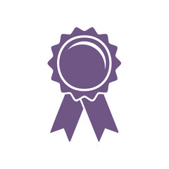 Purple rosette with ribbons, achievement, success, reward concept, vector illustration