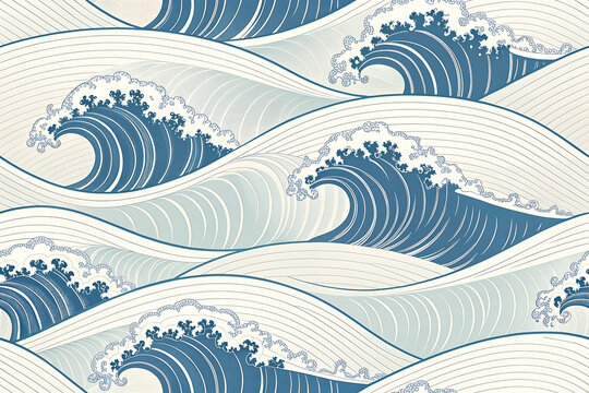 Blue vector seamless wave pattern design with light curve lines water texture background