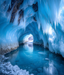 Luminous Blue Ice Cave and Grotto