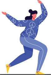 Woman Dancing in Blue Outfit with Yellow Shoes Vector Illustration Expressing Joy and Movement 