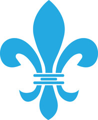 Solid Blue Fleur-de-lis Icon on White Background Vector, Royal French Lily Symbol for Heraldry, Luxury, and Heritage