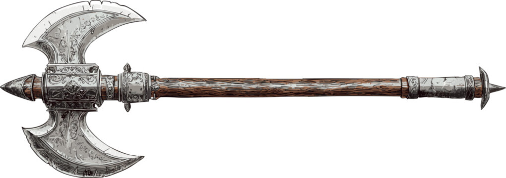 comic style illustration of double bladed poleaxe