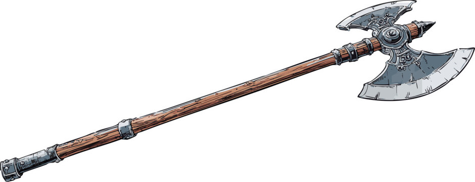 comic style illustration of double bladed poleaxe