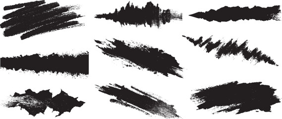 set of isolated black pencil brush stroke irregular spot banners