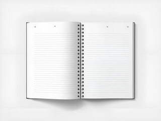 Open Blank Notebook with Clean White Lined Pages on Minimalist White Background for Productivity and Planning Concept