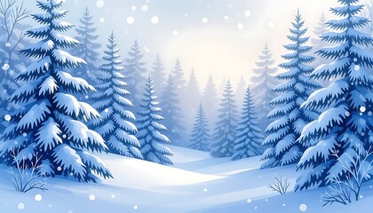 Obraz premium Magical Christmas snowy forest background, pine trees covered with snow